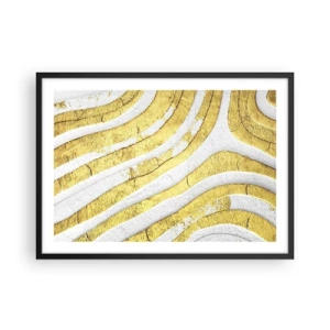 Poster in einem schwarzem Rahmen - Gold- und Weiß-abstrakte Linien in einer 3D-Textur - 70x50cm - Komposition in Weiß und Gold - Moderne Wanddekoration für Wohnzimmer und Schlafzimmer ARTTOR