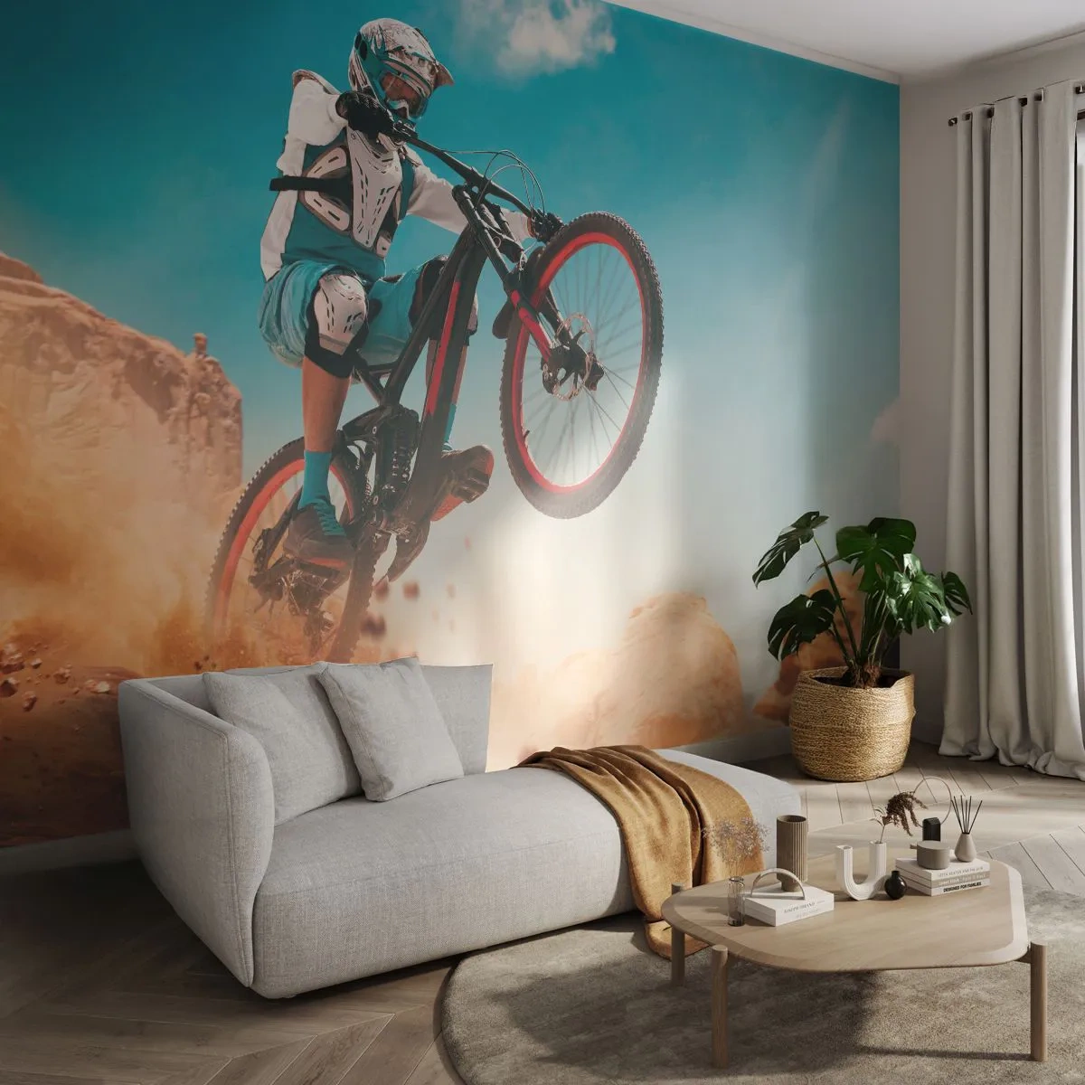 Selbstklebende Fototapete Deluxe Sticker - Fahrrad-Wahnsinn-Dämon - Fahrrad, Geschwindigkeit, Sportwettkämpfe - 100x70 cm