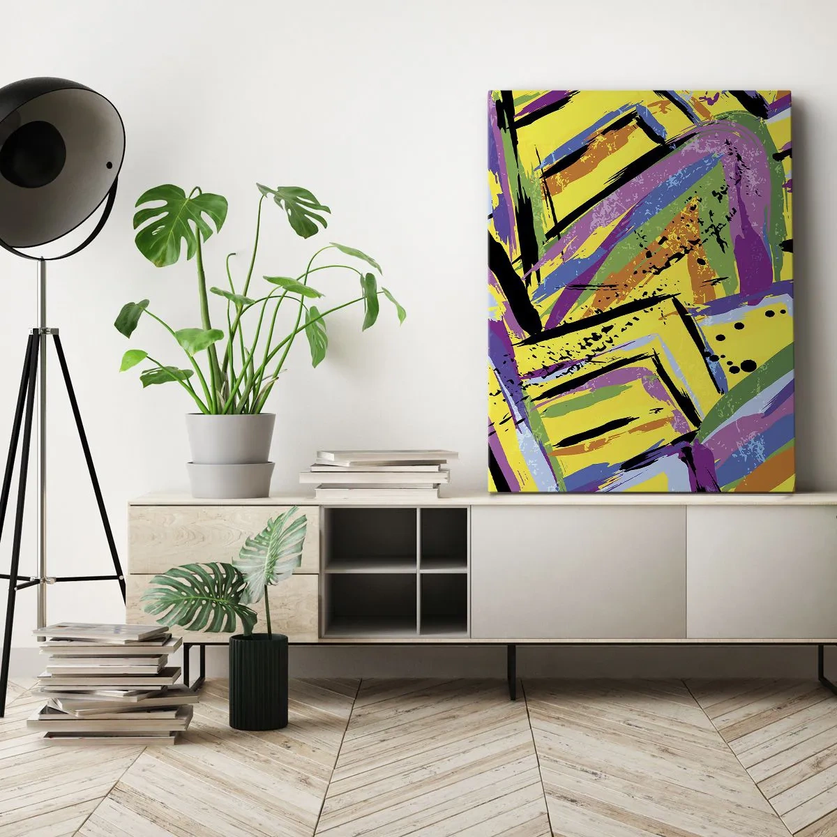 Bild auf Leinwand - Leinwandbild - Lebendige Abstraktion in leuchtenden Farben und dynamischen Formen - 70x100cm - Bis sie vor Freude schreit - Moderne Wanddekoration für Wohnzimmer und Schlafzimmer ARTTOR