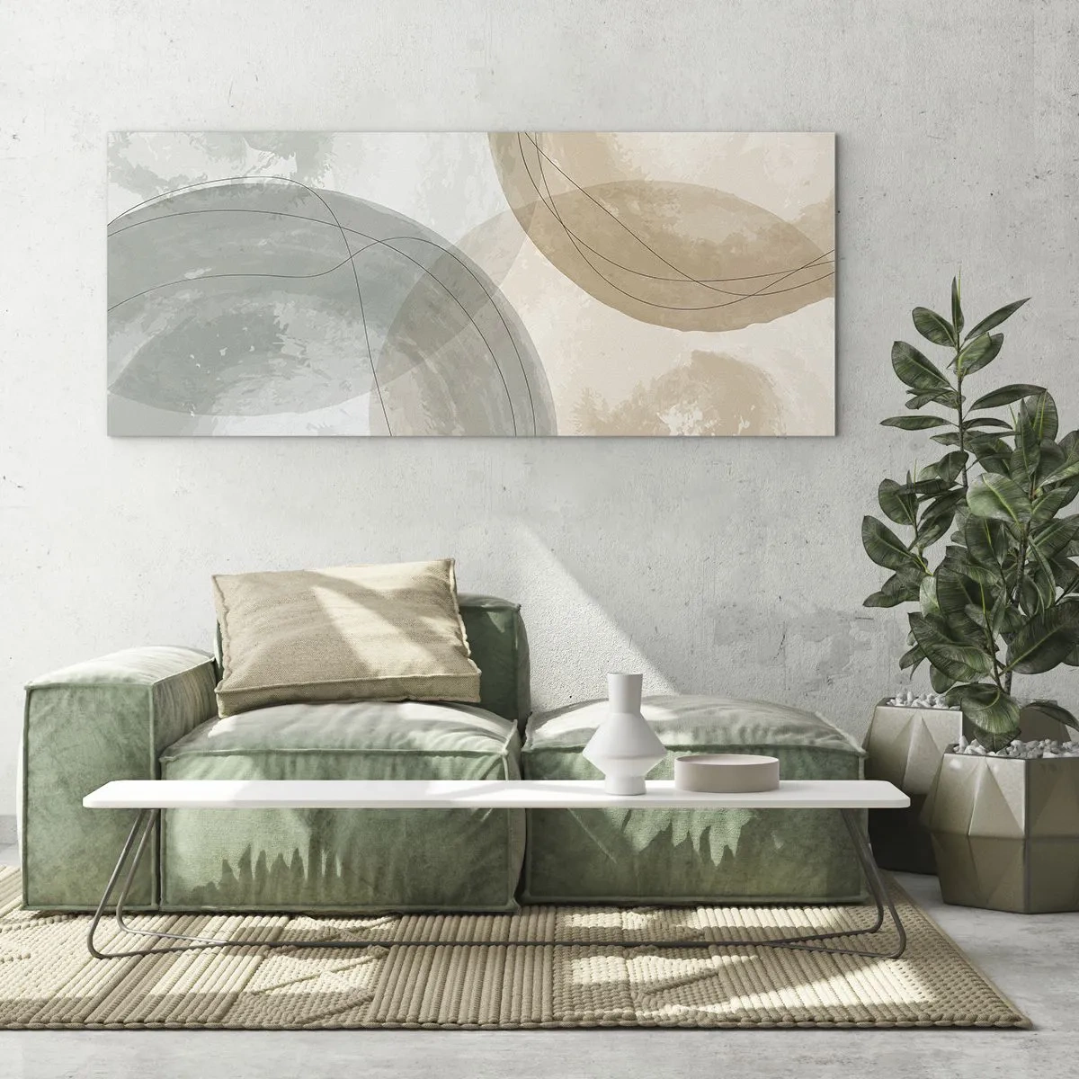 Glasbild - Bild auf glas - Abstrakte Komposition in Pastellfarben mit Linien - 120x50cm - Welten durchdringen - Moderne Wanddekoration für Wohnzimmer und Schlafzimmer ARTTOR