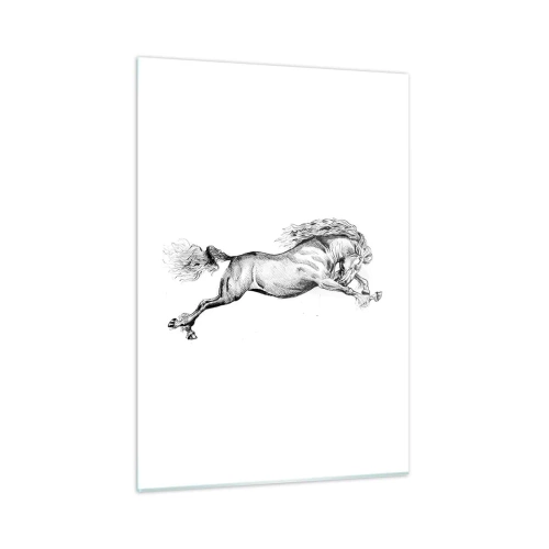 Glasbild - Bild auf glas - Schwarz-Weiß-Zeichnung eines galoppierenden Pferdes - 50x70cm - Im Galopp festgehalten - Moderne Wanddekoration für Wohnzimmer und Schlafzimmer ARTTOR