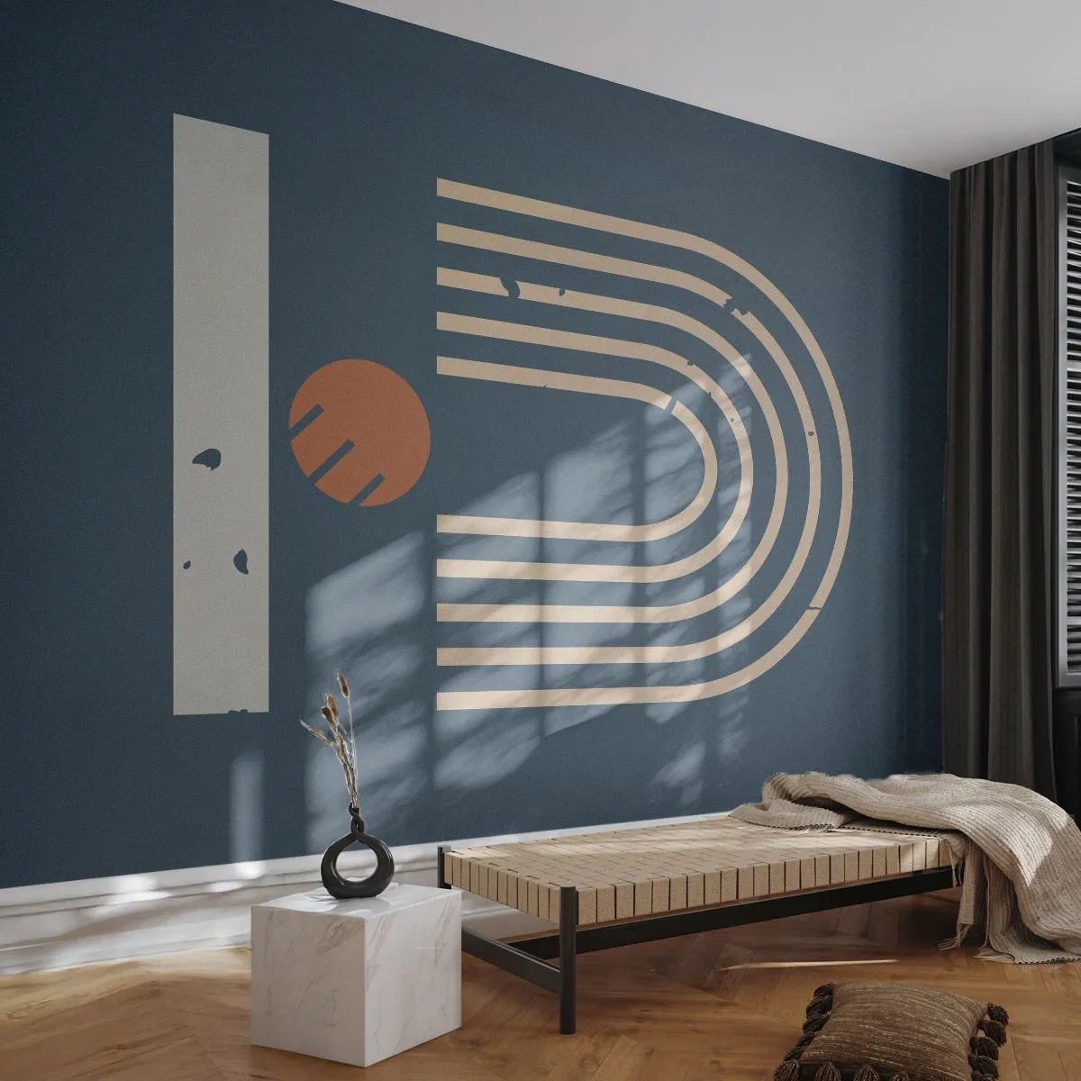 Fototapete Premium Sand - Geometrie auf dem Granatapfel - Abstraktion, Stück, Grafik - 450x315 cm