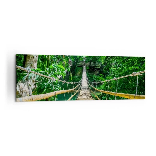 Bild auf Leinwand - Leinwandbild - Eine hängende Bambusbrücke, umgeben von Grün - 160x50cm - Monkey Bridge über das Grün - Moderne Wanddekoration für Wohnzimmer und Schlafzimmer ARTTOR