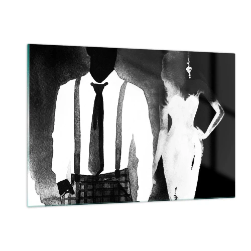 Glasbild - Bild auf glas - Schwarz-weiße Silhouette eines eleganten Noir-Paares - 120x80cm - In Noir-Atmosphäre - Moderne Wanddekoration für Wohnzimmer und Schlafzimmer ARTTOR