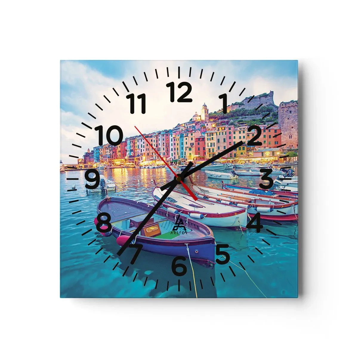 Wanduhr - Glasuhr - Bunter Abend im Hafen - 40x40 cm