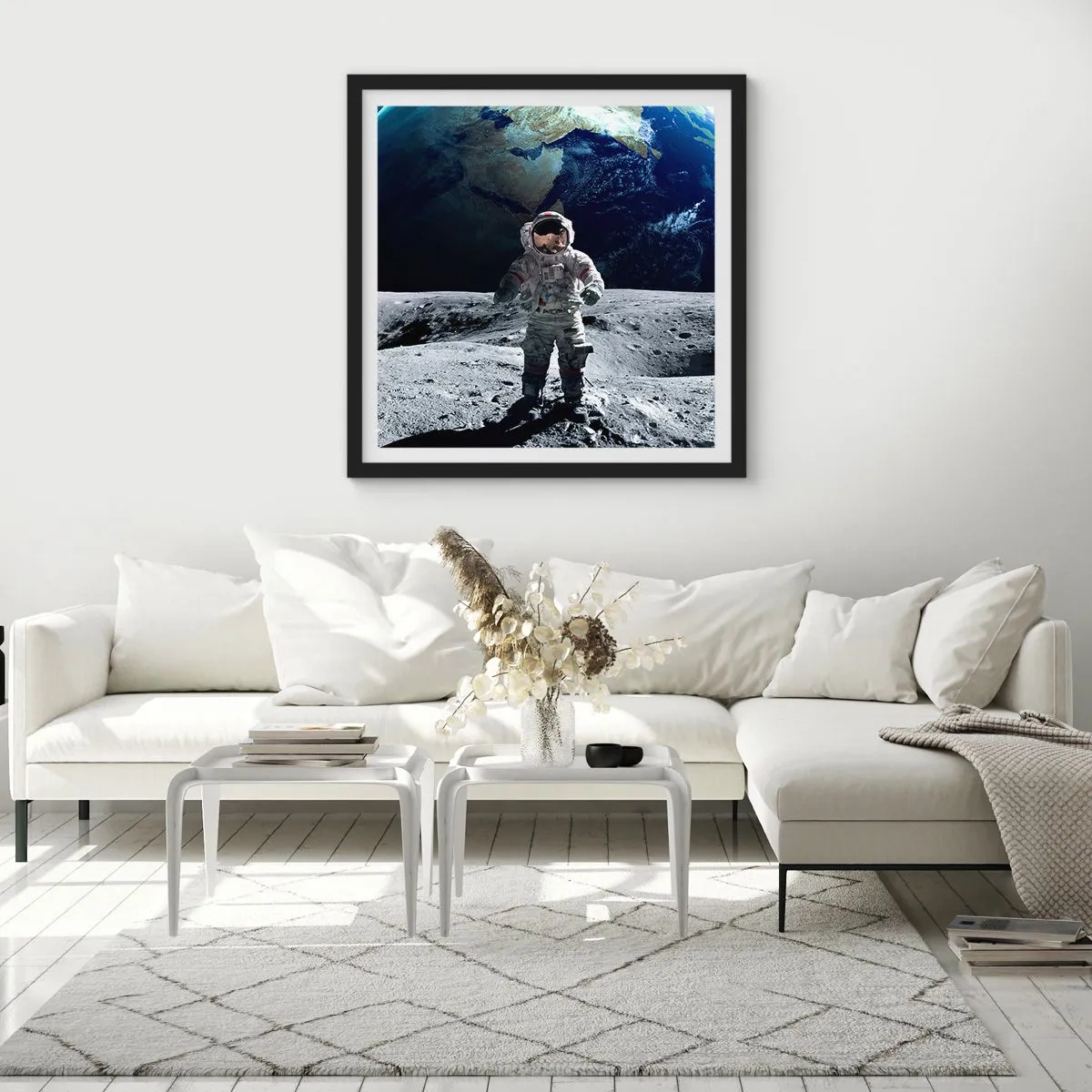 Poster in einem schwarzem Rahmen - Grüße vom Mond - 30x30 cm