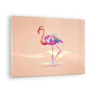 Glasbild - Bild auf glas - Bunter Flamingo auf pastellfarbenem Hintergrund - 70x50cm - Der Vogel der guten Gefühle - Moderne Wanddekoration für Wohnzimmer und Schlafzimmer ARTTOR