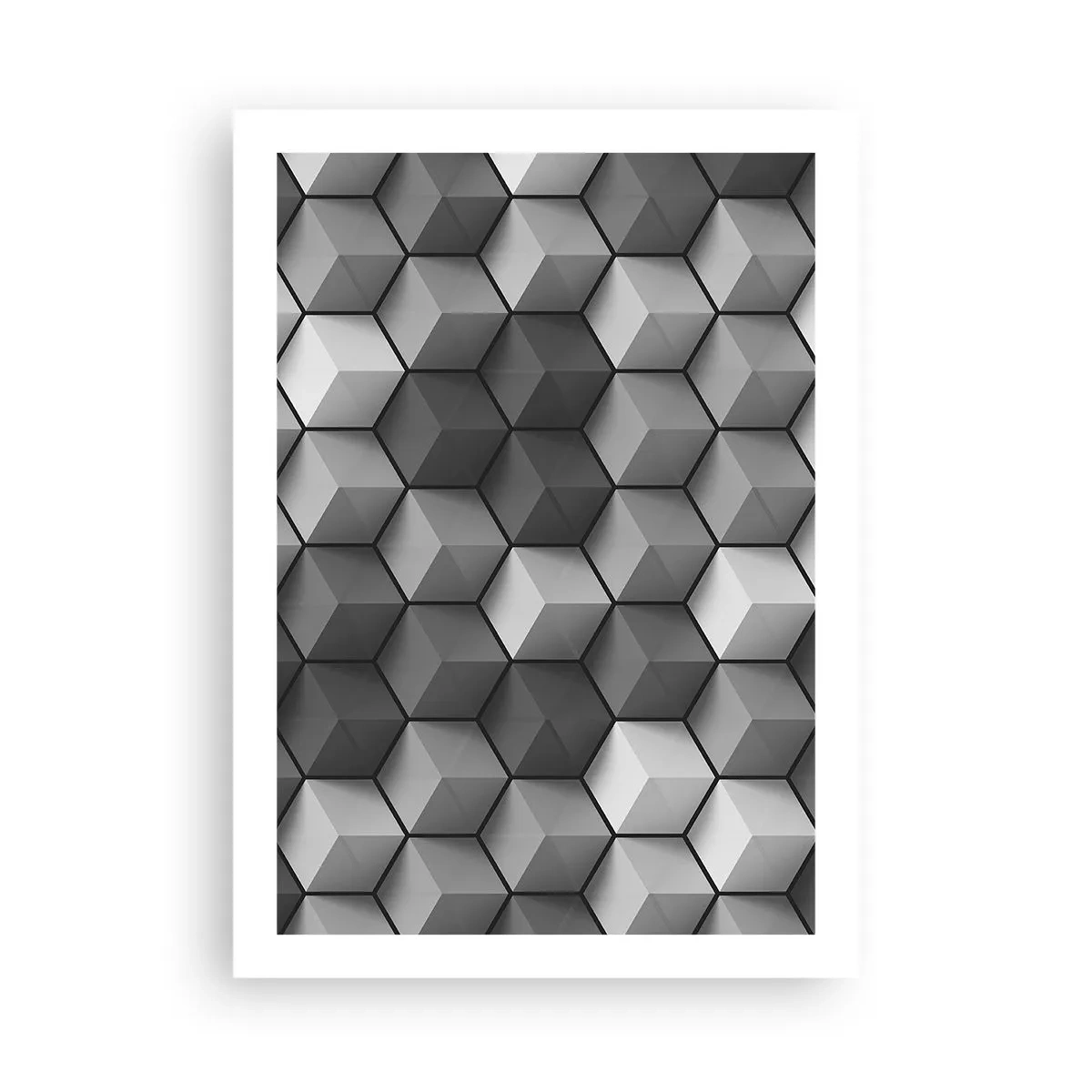 Poster - Schwarz-Weiß-Komposition aus geometrischen 3D-Würfeln - 50x70cm - Kubistisches Puzzle - Moderne Wanddekoration für Wohnzimmer und Schlafzimmer ARTTOR