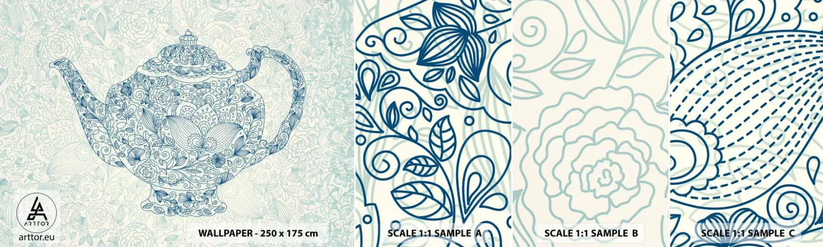 Fototapeten Muster Selbstklebend Deluxe Sticker - Tee-Charm - Krug, Tee, Küche - 100x30 cm