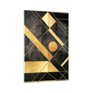 Glasbild - Bild auf glas - Geometrische Formen in Gold- und Schwarztönen - 70x100cm - Die Sonne der Wüste - Moderne Wanddekoration für Wohnzimmer und Schlafzimmer ARTTOR
