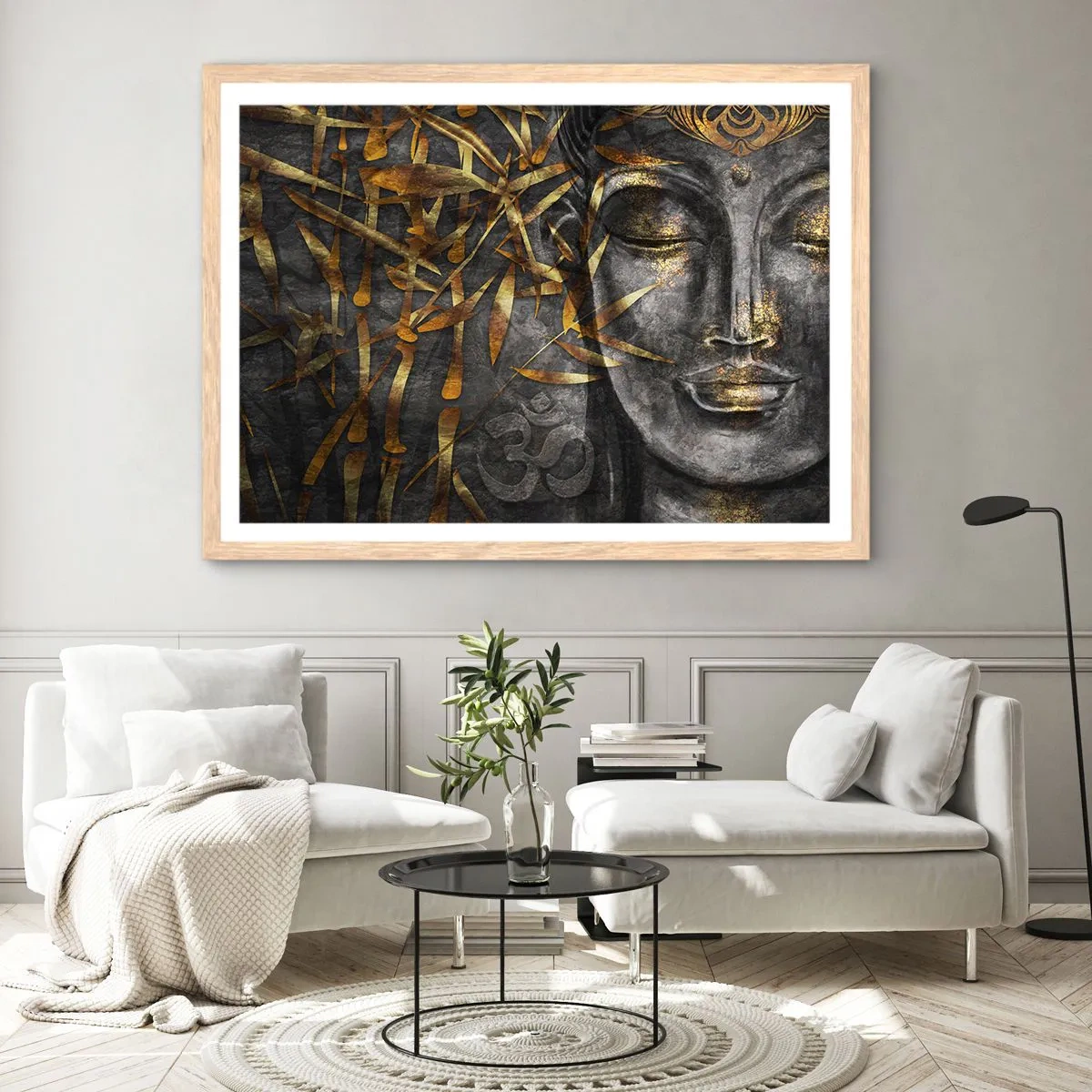 Poster in einem Rahmen aus heller Eiche - Fühle den Frieden - 70x50 cm