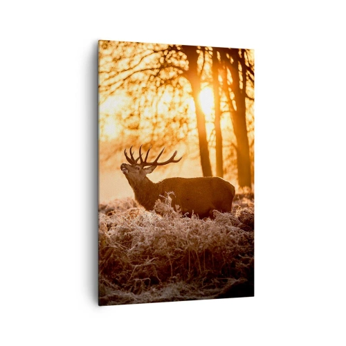 Bild auf Leinwand - Leinwandbild - Zwei Hirsche bei Sonnenuntergang in einer Winterlandschaft - 80x120cm - Der Traum eines Jägers - Moderne Wanddekoration für Wohnzimmer und Schlafzimmer ARTTOR