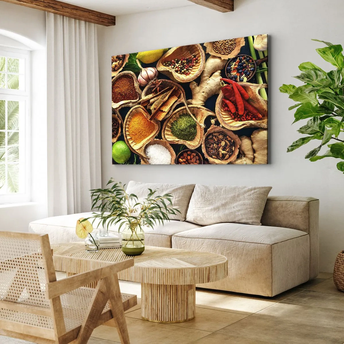 Bild auf Leinwand - Leinwandbild - Schalen mit Gewürzen in verschiedenen Farben - 70x50cm - Nimm was du willst - Moderne Wanddekoration für Wohnzimmer und Schlafzimmer ARTTOR