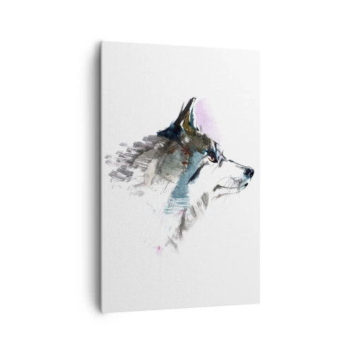 Bild auf Leinwand - Leinwandbild - Aquarellwolf im minimalistischen Stil - 80x120cm - Vom Teufel sprechen - Moderne Wanddekoration für Wohnzimmer und Schlafzimmer ARTTOR