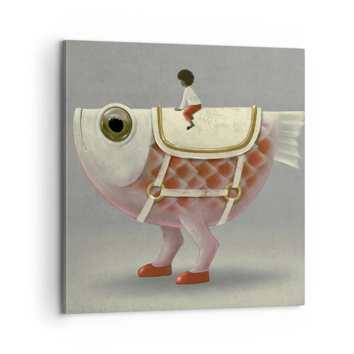 Bild auf Leinwand - Leinwandbild - Reiter auf einem surrealen Fisch - 60x60 cm