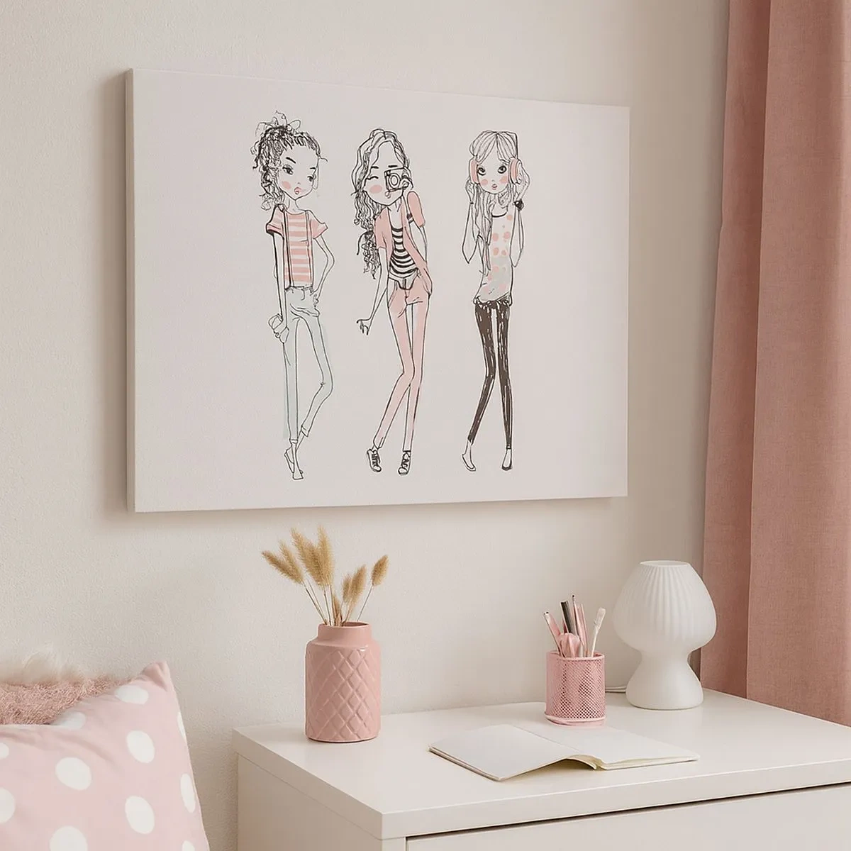 Bild auf Leinwand - Leinwandbild - Illustration modischer Mädchen in Pastellfarben - 70x50cm - Es wird, es wird Spaß machen - Moderne Wanddekoration für Wohnzimmer und Schlafzimmer ARTTOR