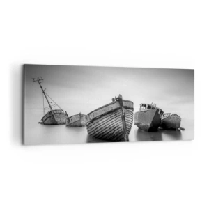 Bild auf Leinwand - Leinwandbild - Verlassene Boote auf ruhigem Wasser - 120x50cm - Nur Erinnerungen ... - Moderne Wanddekoration für Wohnzimmer und Schlafzimmer ARTTOR