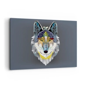 Bild auf Leinwand - Leinwandbild - Geometrisches Bild eines Wolfes auf grauem Hintergrund - 120x80cm - Vom Teufel sprechen - Moderne Wanddekoration für Wohnzimmer und Schlafzimmer ARTTOR