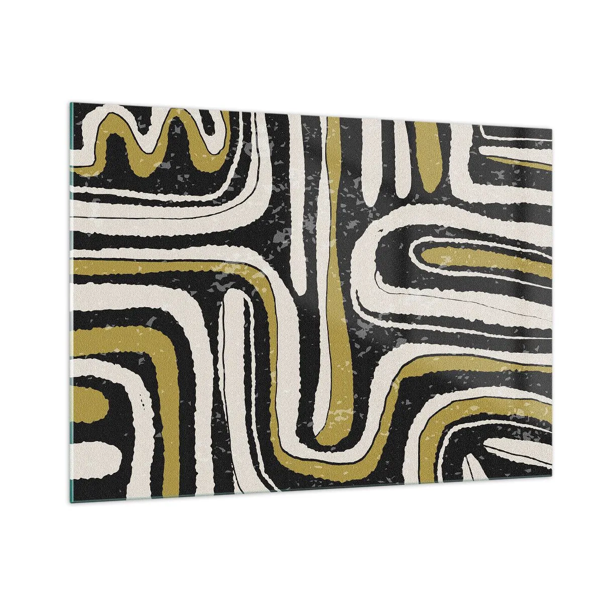 Glasbild - Bild auf glas - Abstrakte Muster in Schwarz, Weiß und Gold - 100x70cm - Komposition: Straßen und Gassen - Moderne Wanddekoration für Wohnzimmer und Schlafzimmer ARTTOR