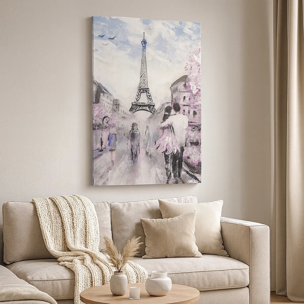 Bild auf Leinwand - Leinwandbild - Ein romantischer Spaziergang in Paris am Eiffelturm - 50x70cm - Wie man sich verlieben kann, ist nur in ... - Moderne Wanddekoration für Wohnzimmer und Schlafzimmer ARTTOR