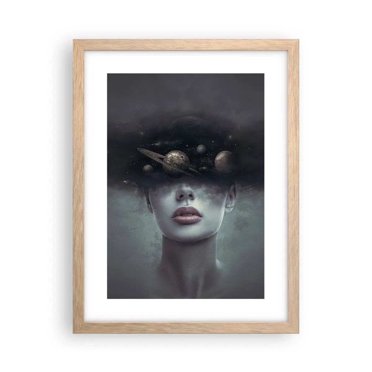 Poster in einem Rahmen aus heller Eiche - Und die Planeten spielen verrückt ... - 30x40 cm