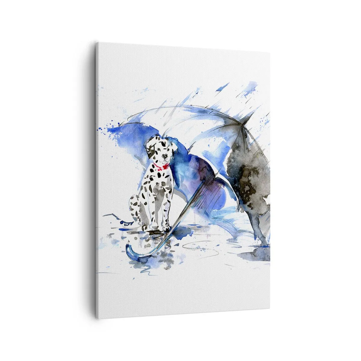 Bild auf Leinwand - Leinwandbild - Aquarellmalerei eines Dalmatiners mit einem Regenschirm im Hintergrund - 50x70cm - Dafür ist ein Freund da - Moderne Wanddekoration für Wohnzimmer und Schlafzimmer ARTTOR