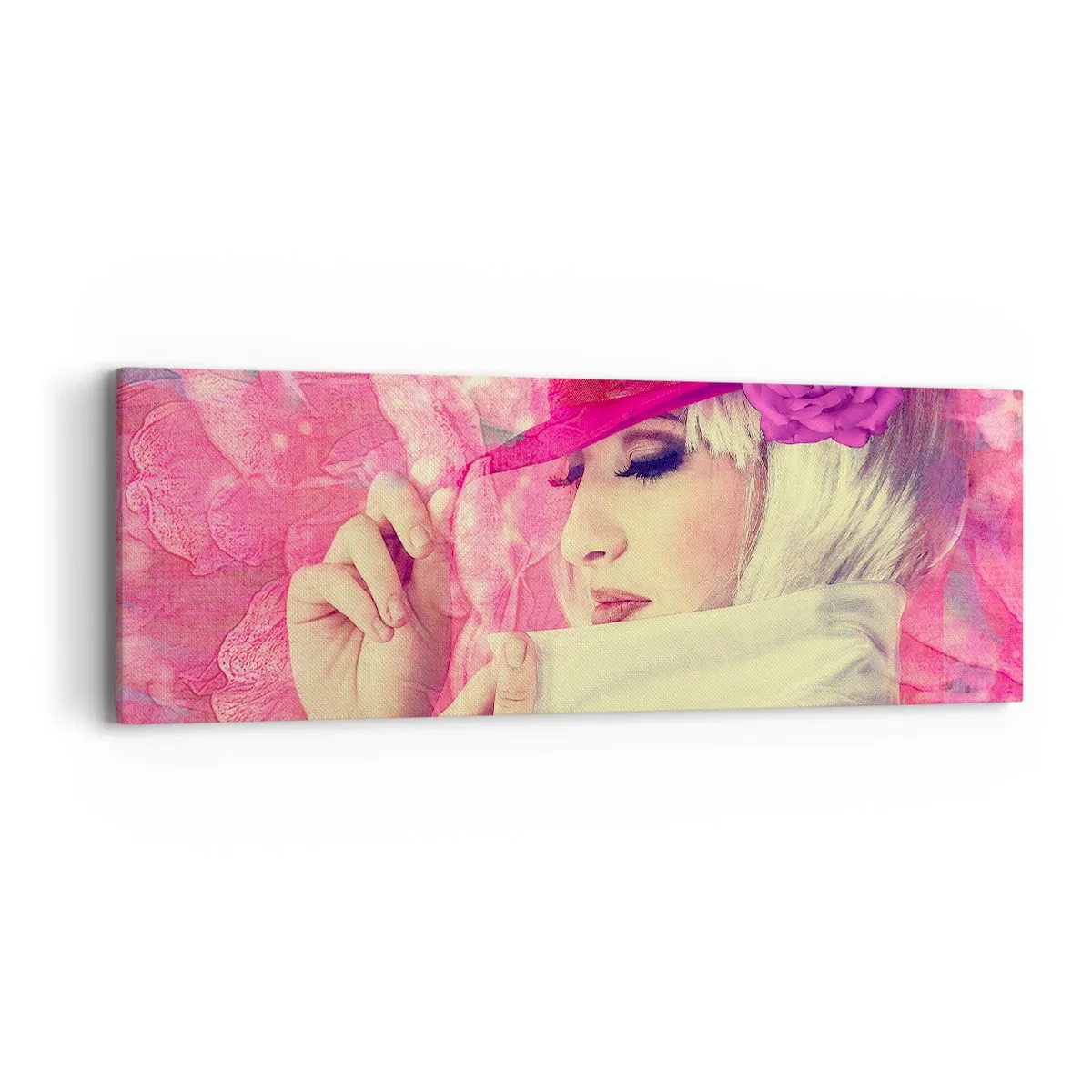 Bild auf Leinwand - Leinwandbild - Retro-Porträt in einem rosa Nebel - 90x30 cm