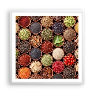 Poster in einem weißen Rahmen - Alle Aromen der Welt - 60x60 cm