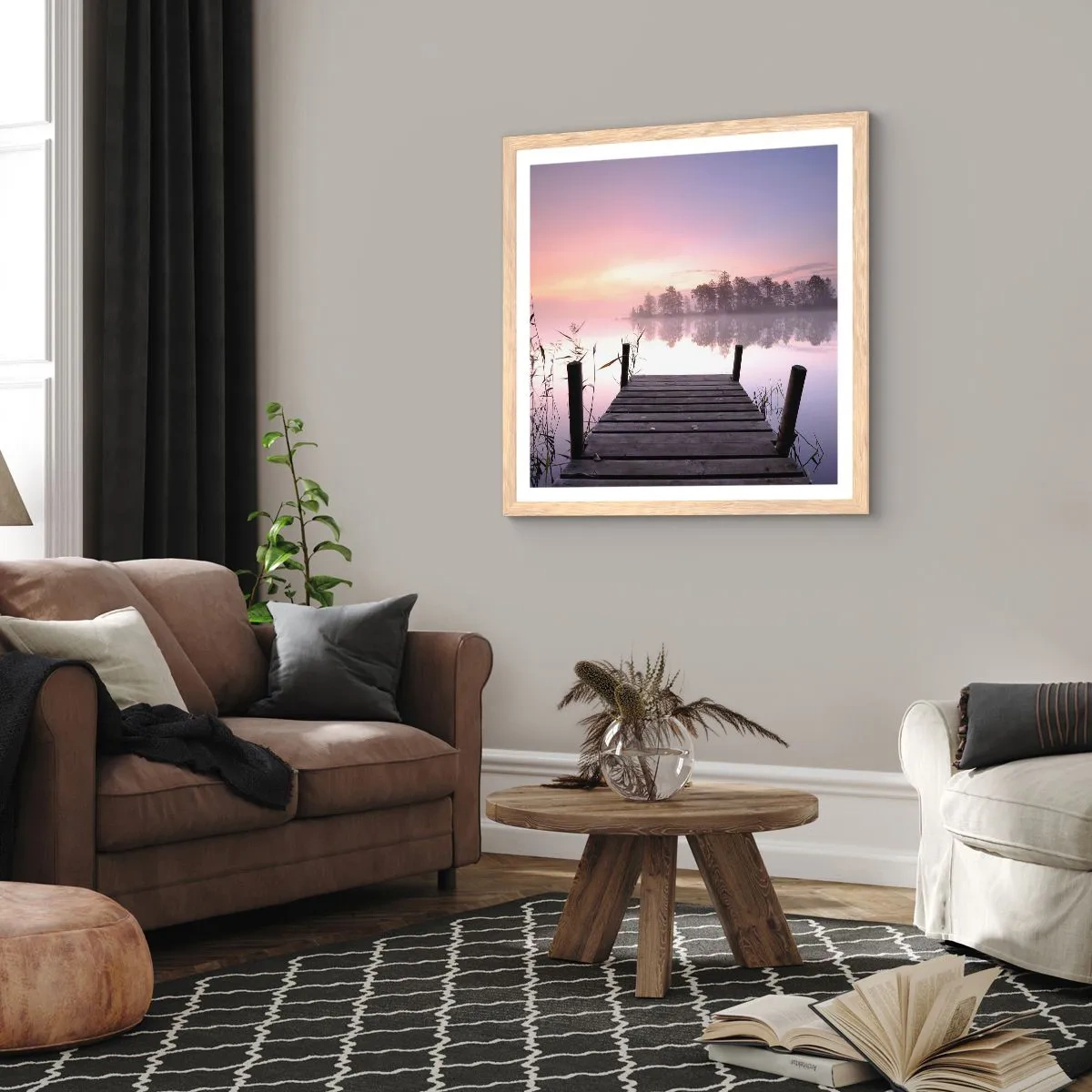 Poster in einem Rahmen aus heller Eiche - Aus dem lila Nebel ... - 40x40 cm