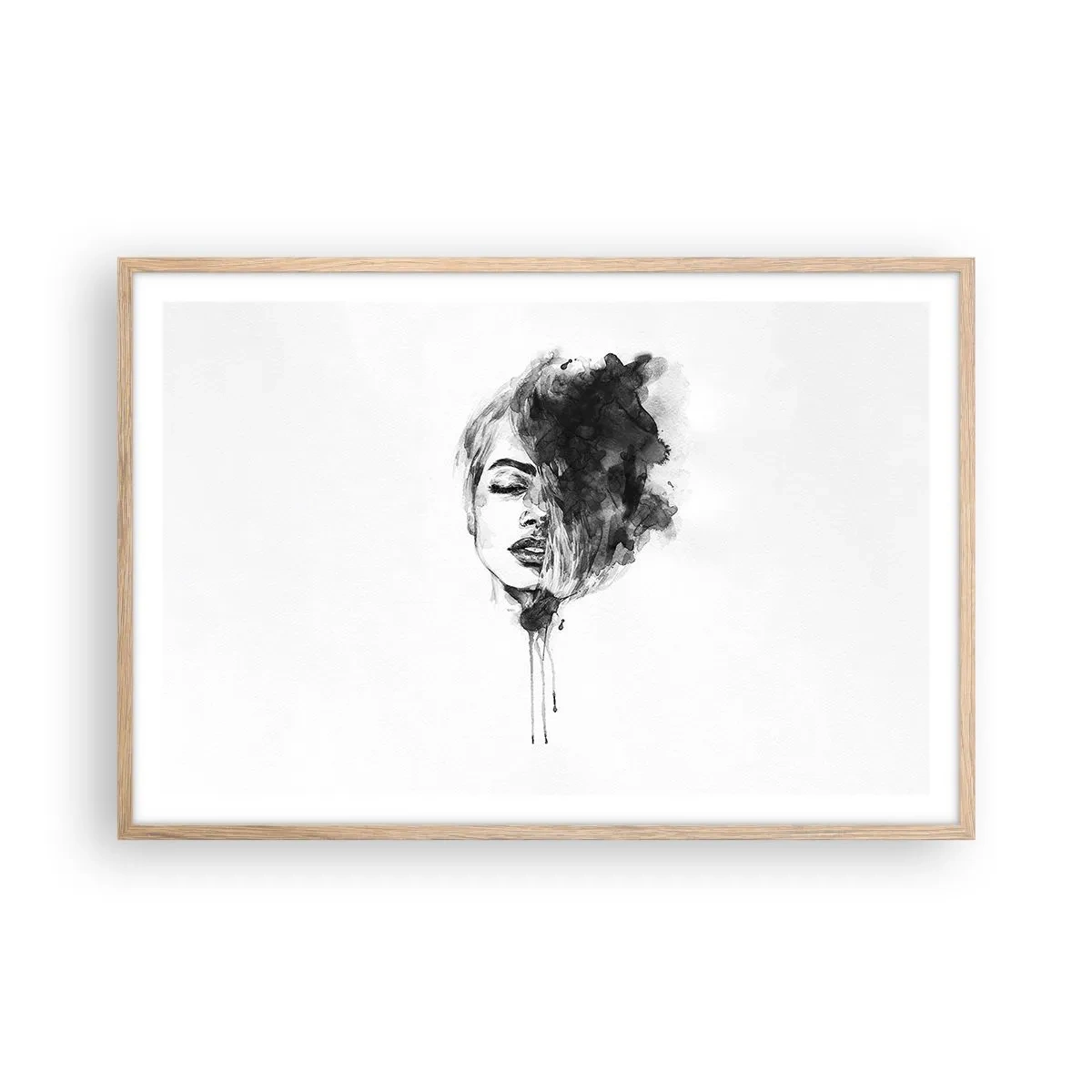 Poster in einem Rahmen aus heller Eiche - Wovon träumt das Mädchen - 91x61 cm