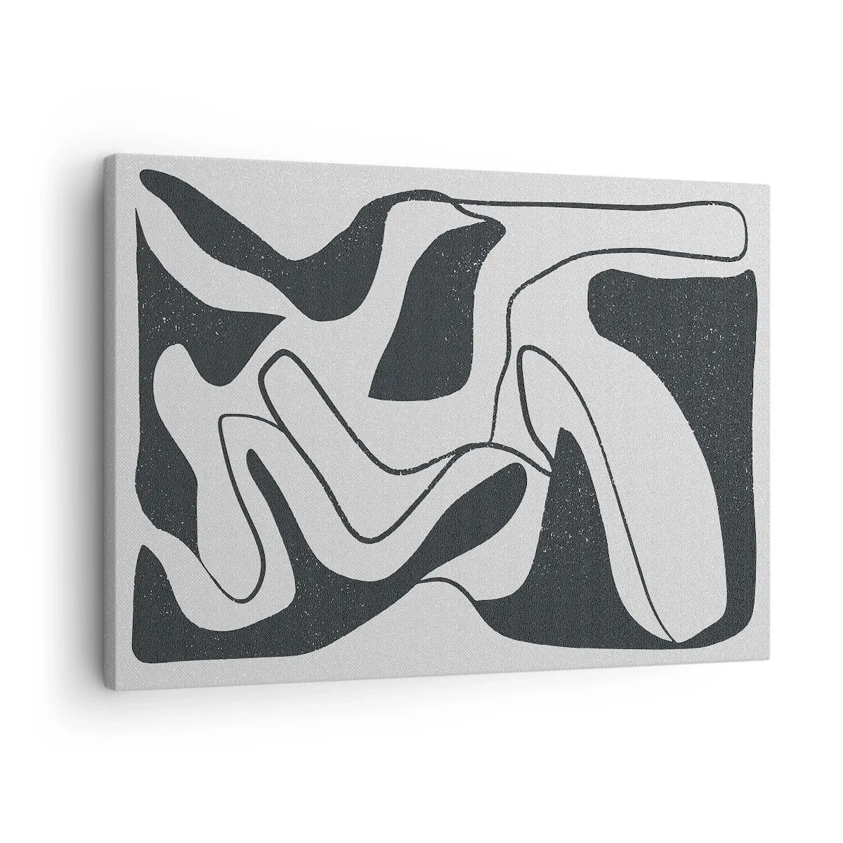 Bild auf Leinwand - Leinwandbild - Schwarz-Weiß-Abstraktion mit organischen Formen - 70x50cm - Abstraktes Spiel im Labyrinth - Moderne Wanddekoration für Wohnzimmer und Schlafzimmer ARTTOR