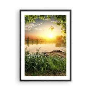 Poster in einem schwarzem Rahmen - Sonnenuntergang über dem See mit einem Pier - 50x70cm - Landschaft in einem grünen Rahmen - Moderne Wanddekoration für Wohnzimmer und Schlafzimmer ARTTOR