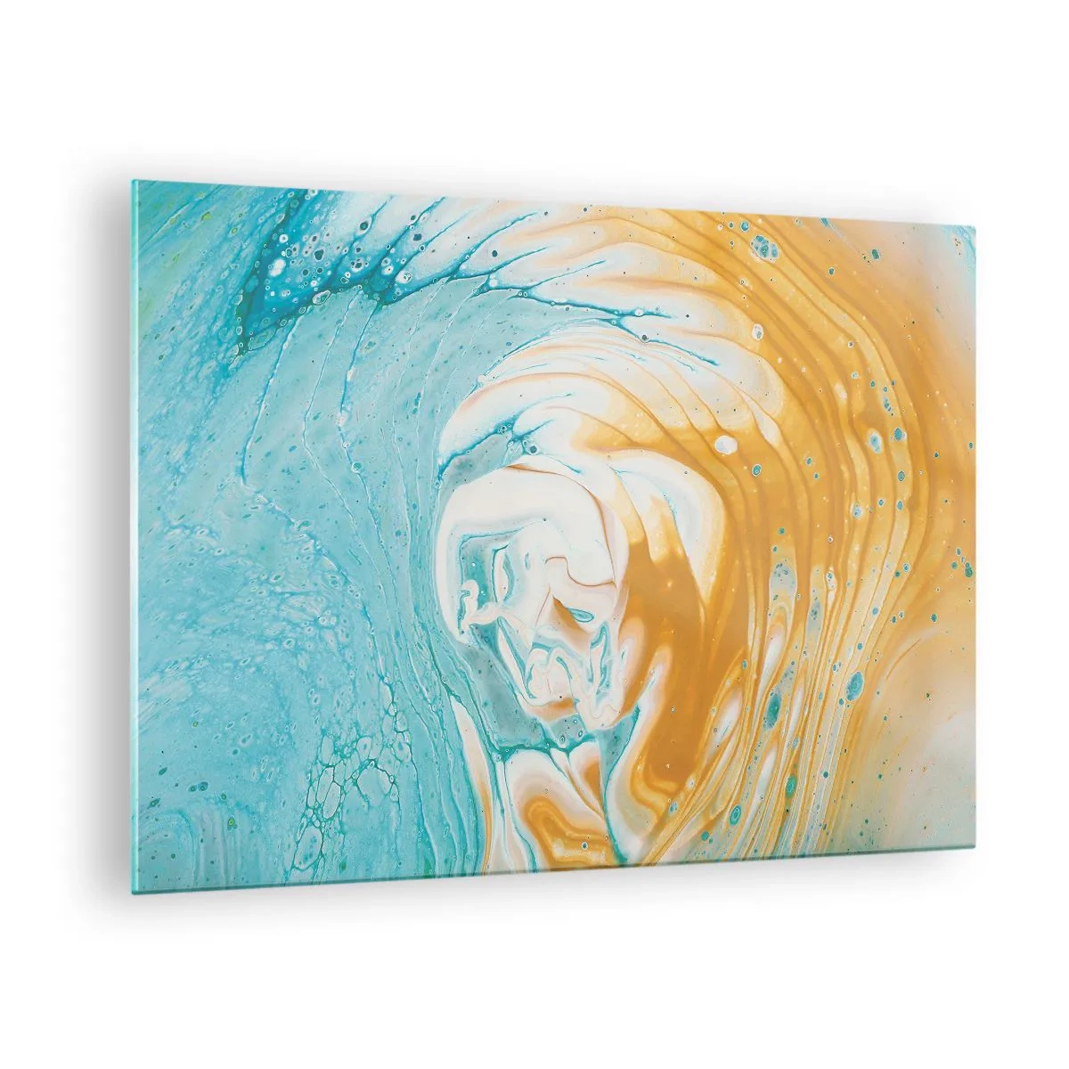 Glasbild - Bild auf glas - Pastellwirbel in blauen und gelben Farben - 70x50cm - Pastellwirbel - Moderne Wanddekoration für Wohnzimmer und Schlafzimmer ARTTOR
