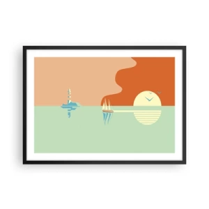 Poster in einem schwarzem Rahmen - Eine minimalistische Meereslandschaft mit einem Segelboot und einem Sonnenuntergang - 70x50cm - Die perfekte Meereslandschaft - Moderne Wanddekoration für Wohnzimmer und Schlafzimmer ARTTOR