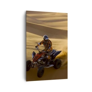 Bild auf Leinwand - Leinwandbild - Ein Motorradfahrer auf einem Quad rast über die Sanddünen der Wüste - 80x120cm - Auf den Sandwellen - Moderne Wanddekoration für Wohnzimmer und Schlafzimmer ARTTOR