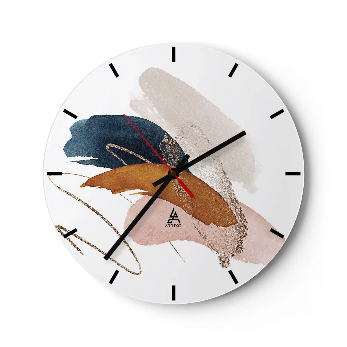 Wanduhr - Glasuhr - Bunte Pinselstriche auf weißem Hintergrund im künstlerischen Stil - 30x30cm - Geflügelte Komposition - Moderne Wanddekoration für Wohnzimmer, Küche und Schlafzimmer ARTTOR