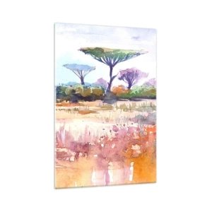 Glasbild - Bild auf glas - Eine malerische Savannenlandschaft in Aquarellfarben - 70x100cm - Savannah-Farben - Moderne Wanddekoration für Wohnzimmer und Schlafzimmer ARTTOR