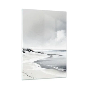 Glasbild - Bild auf glas - Schwarz-weißer Strand mit Horizont und ruhigem Meer - 50x70cm - Für immer zusammen - Moderne Wanddekoration für Wohnzimmer und Schlafzimmer ARTTOR