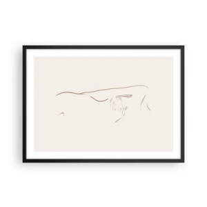 Poster in einem schwarzem Rahmen - Eine subtile Strichzeichnung einer Silhouette vor einem hellen Hintergrund - 70x50cm - Die Form des Verlangens - Moderne Wanddekoration für Wohnzimmer und Schlafzimmer ARTTOR