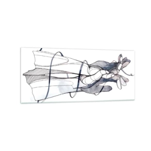 Glasbild - Bild auf glas - Eine subtile Zeichnung einer Hand mit einer zarten Blume - 120x50cm - Touch-Studie - Moderne Wanddekoration für Wohnzimmer und Schlafzimmer ARTTOR