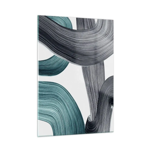 Glasbild - Bild auf glas - Dynamische Streifen in Smaragd- und Schwarztönen auf weißem Hintergrund - 50x70cm - Smaragdgrüne und schwarze Pfade - Moderne Wanddekoration für Wohnzimmer und Schlafzimmer ARTTOR