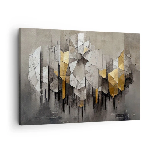 Bild auf Leinwand - Leinwandbild - Geometrische Abstraktion in Gold- und Grautönen - 70x50cm - Komposition aus Eis und Licht - Moderne Wanddekoration für Wohnzimmer und Schlafzimmer ARTTOR