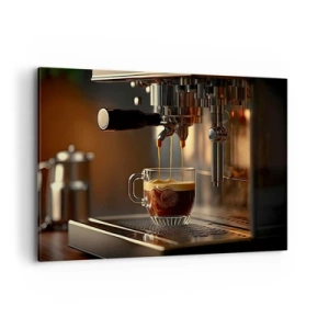 Bild auf Leinwand - Leinwandbild - Kaffeemaschine mit einer Tasse aromatischem Espresso - 120x80cm - Sinnliche Mischung - Moderne Wanddekoration für Wohnzimmer und Schlafzimmer ARTTOR