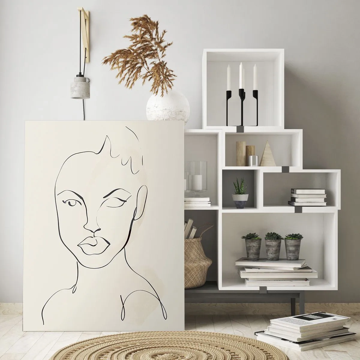 Glasbild - Bild auf glas - Minimalistische Skizze eines Frauengesichts - 80x120cm - Umriss der Sinnlichkeit - Moderne Wanddekoration für Wohnzimmer und Schlafzimmer ARTTOR