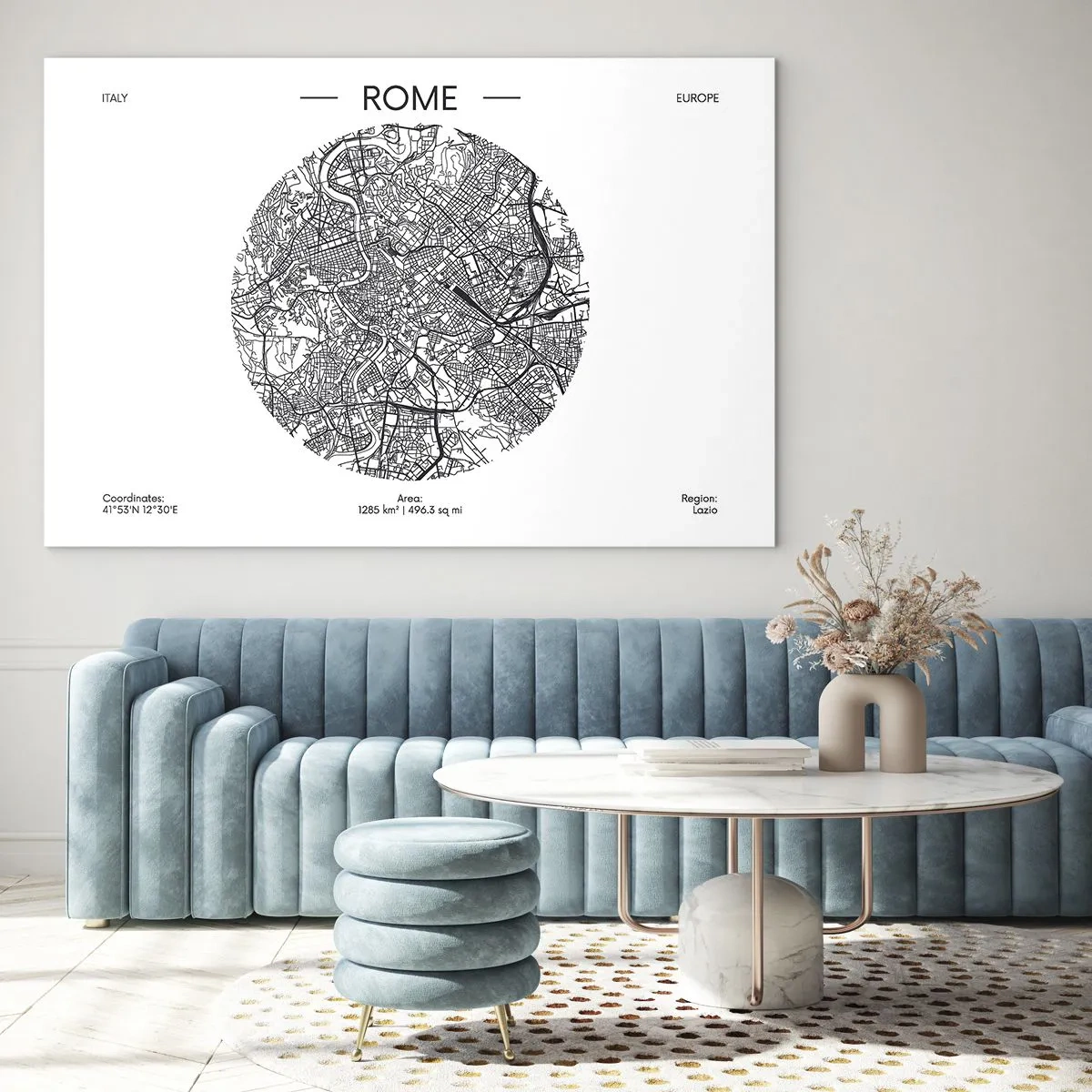 Glasbild - Bild auf glas - Eine Karte von Rom in Form einer detaillierten Straßenzeichnung - 70x50cm - Anatomie von Rom - Moderne Wanddekoration für Wohnzimmer und Schlafzimmer ARTTOR
