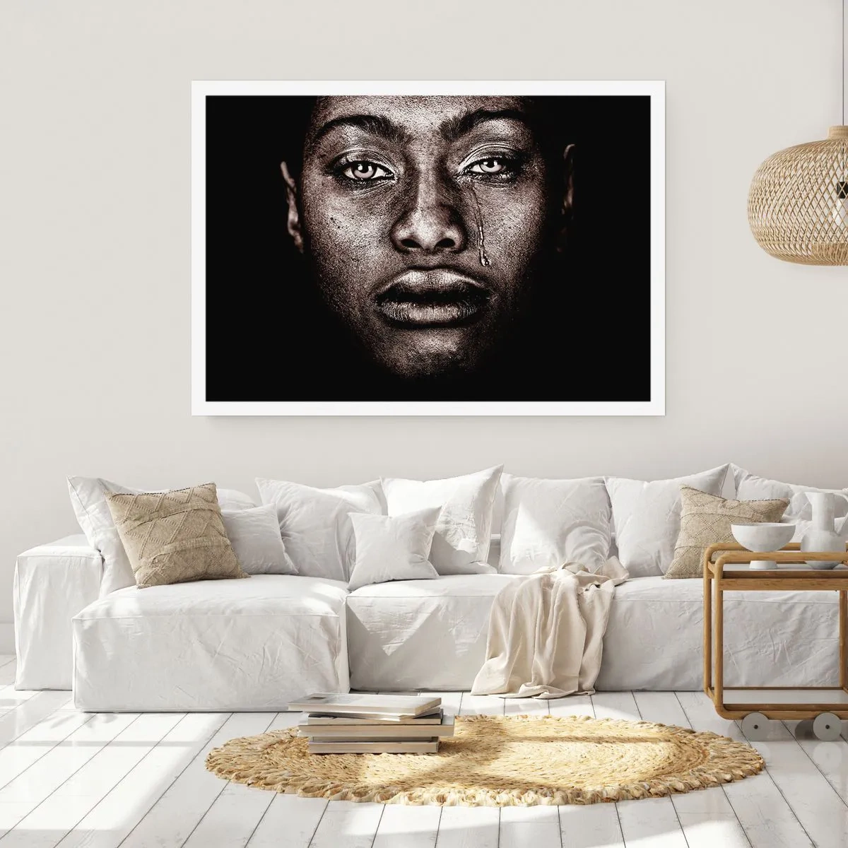 Poster - Porträt eines Gesichts mit einer einzelnen Träne auf schwarzem Hintergrund - 100x70cm - Eine Träne - Moderne Wanddekoration für Wohnzimmer und Schlafzimmer ARTTOR