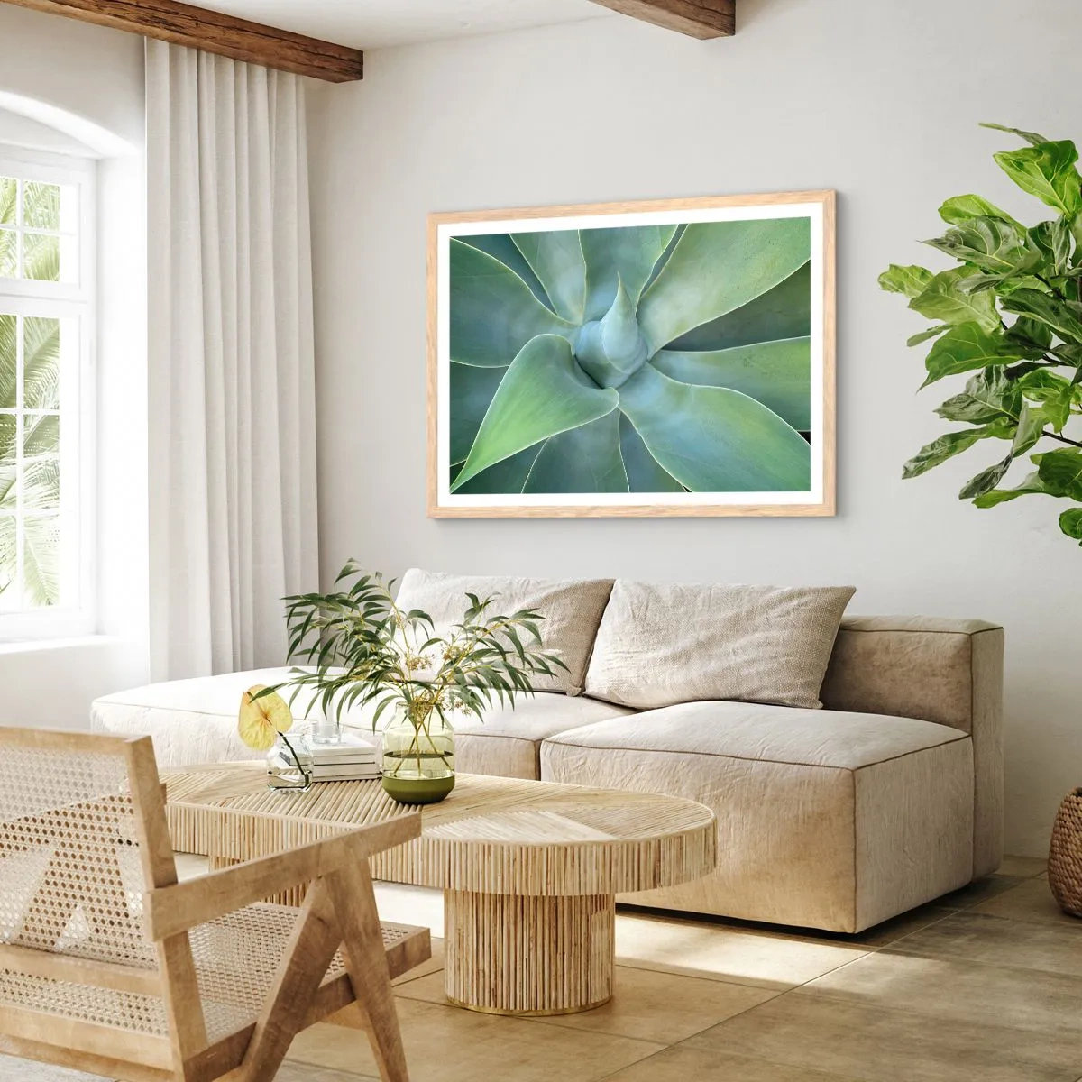 Poster in einem Rahmen aus heller Eiche - Geburt des Grüns - 100x70 cm