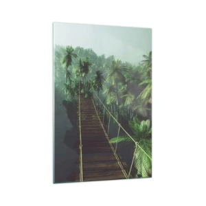 Glasbild - Bild auf glas - Eine Hängebrücke in einem tropischen Wald, umgeben von Nebel. - 70x100cm - Über der Brandung des Grüns - Moderne Wanddekoration für Wohnzimmer und Schlafzimmer ARTTOR