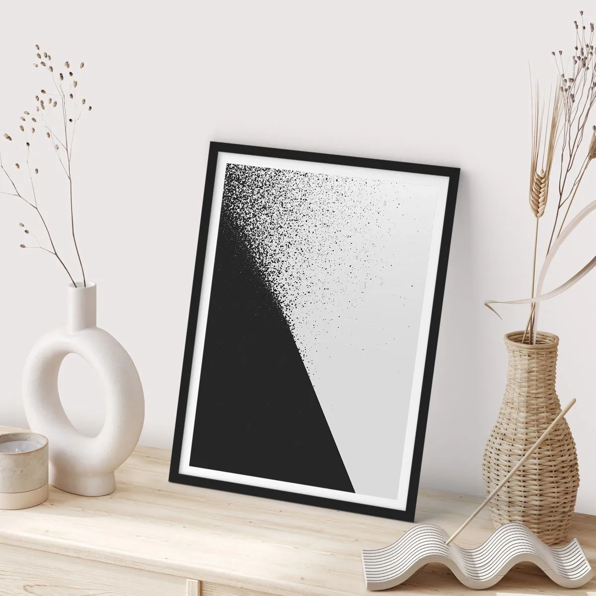Poster in einem schwarzem Rahmen - Abstraktes Muster in Schwarz und Weiß - 50x70cm - Immer schneller, immer mehr - Moderne Wanddekoration für Wohnzimmer und Schlafzimmer ARTTOR