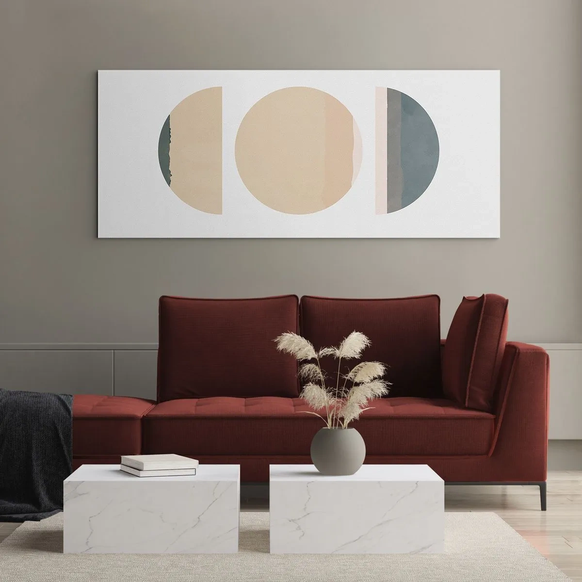 Glasbild - Bild auf glas - Abstrakte geometrische Formen in Pastellfarben - 160x50cm - Ein Rad hinter dem anderen… - Moderne Wanddekoration für Wohnzimmer und Schlafzimmer ARTTOR